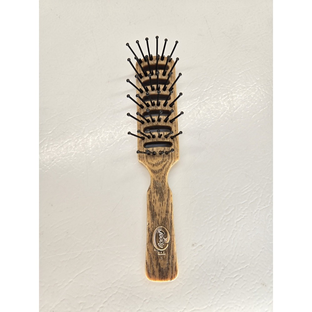 Vintage Goody Vented Hair Brush Faux Wood Brown 6" Ball Tipped USA Styling